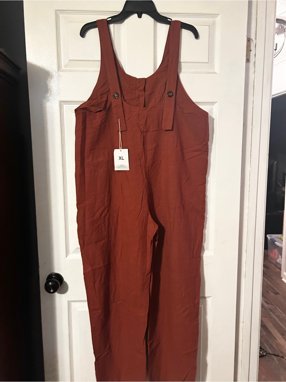Amazon Sleeveless Button-Front Rust Jumpsuit - Picture 5 of 7